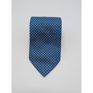 Bergamo New York Men's Necktie Blue Silver Geometric Jacquard Polyester Handmade
